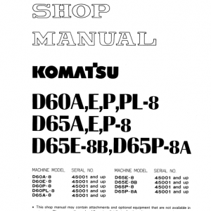 Komatsu D60a-8, D60e-8, D60p-8, D60pl-8 Dozer Service Manual