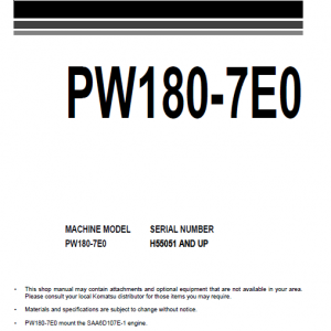 Komatsu Pw180-7e0 Excavator Service Manual