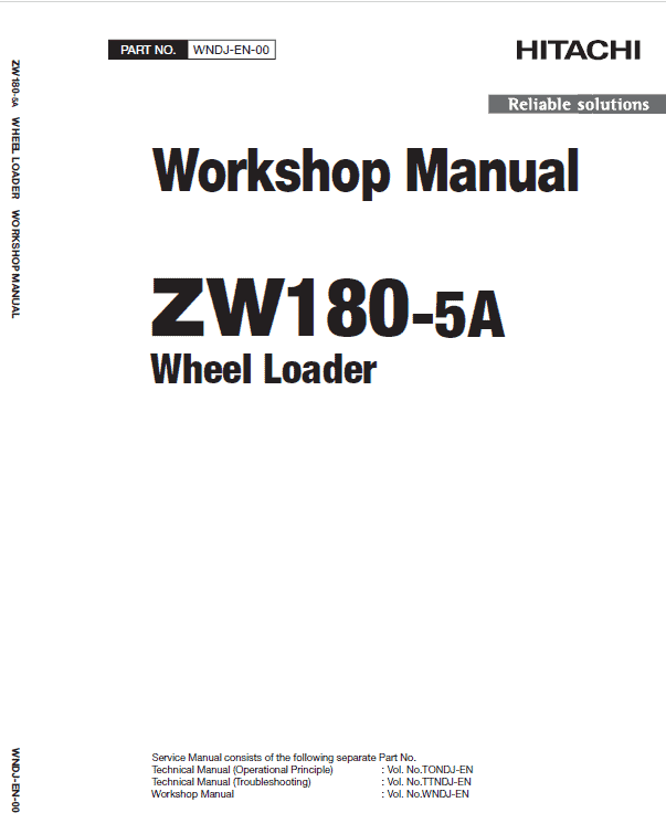 Hitachi Zw180-5a, Zw180-5b Wheel Loader Service Manual