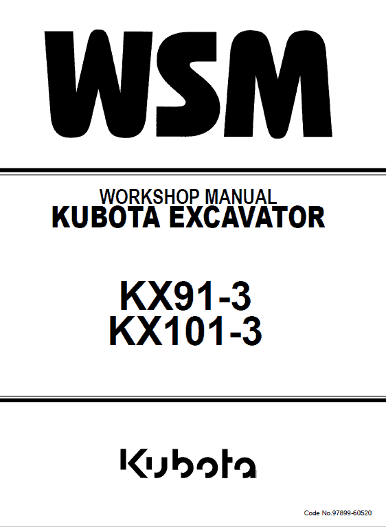Kubota Kx91-3, Kx101-3 Excavator Workshop Service Manual