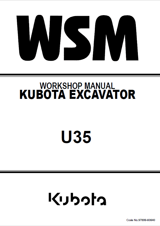 Kubota U35, U35-3 Excavator Workshop Service Manual