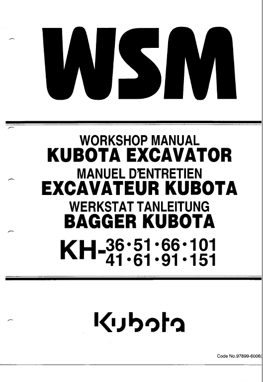Kubota Kh66, Kh91, Kh101, Kh105 Excavator Workshop Manual