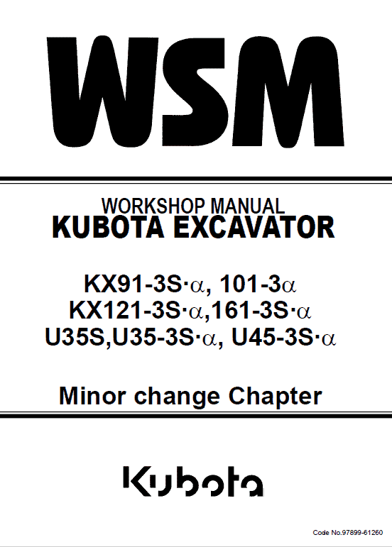Kubota Kx91-3s, Kx101-3, Kx121-3s, Kx161-3s Excavator Manual