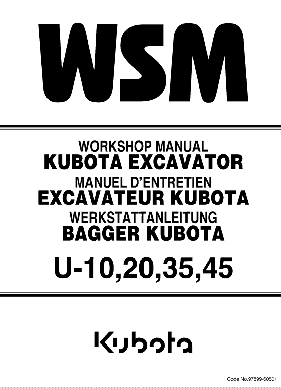 Kubota U10, U20, U30, U45 Excavator Workshop Manual