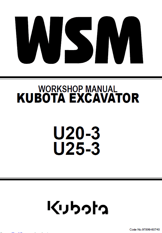 Kubota U20-3, U25-3 Excavator Workshop Manual