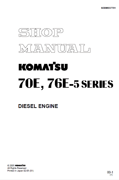Komatsu 70e-5 Series (2d70e) & 76e-5 Series (3d76e) Engines Manual