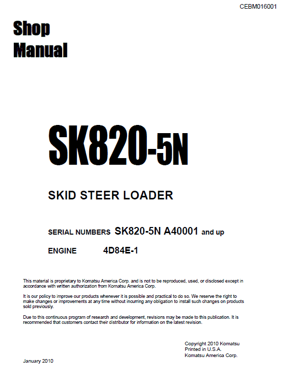 Komatsu Sk820-5n Skid-steer Loader Service Manual