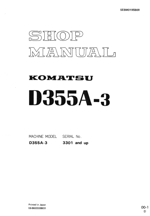 Komatsu D355a-3 Dozer Service Manual