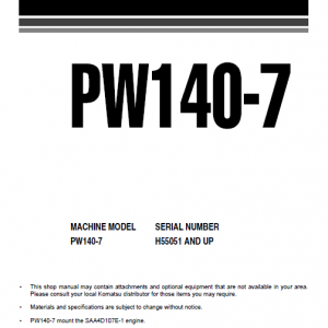 Komatsu Pw140-7 Excavator Service Manual
