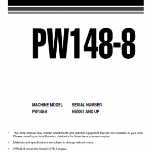Komatsu Pw148-8 Excavator Service Manual