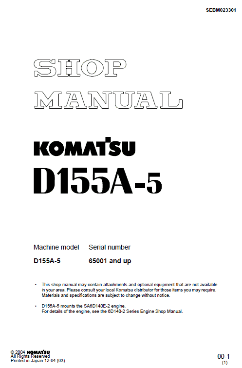Komatsu D63e-1 Dozer Service Manual
