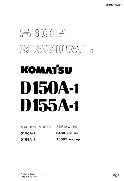 Komatsu D150a-1, D155a-1 Dozer Service Manual