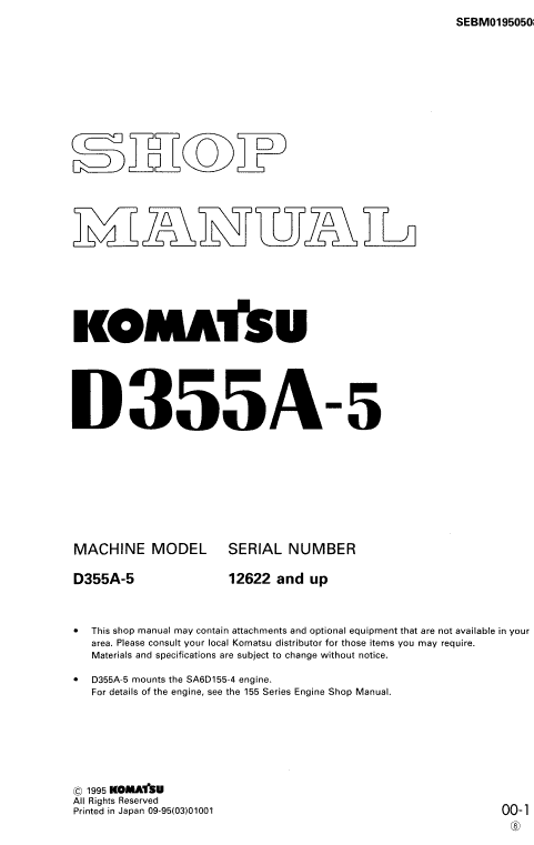 Komatsu D355a-5 Dozer Service Manual