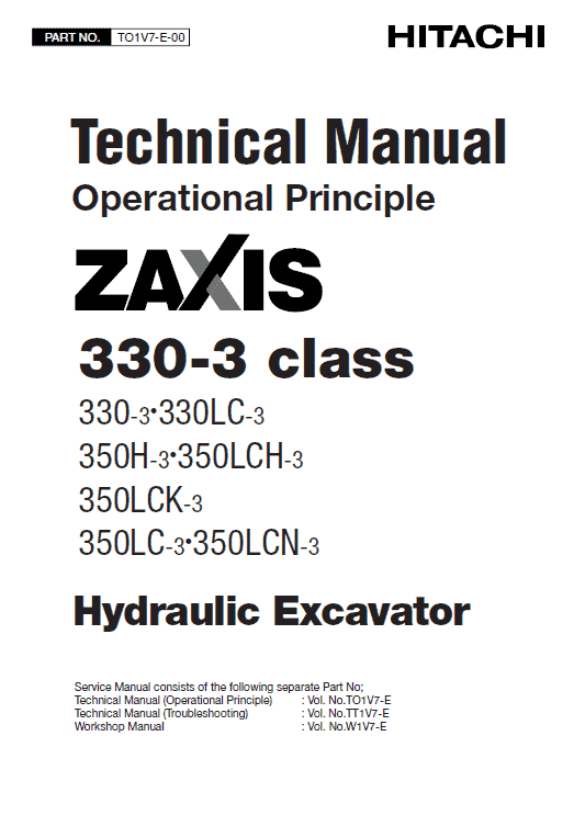 Hitachi Zx350h-3, Zx350lch-3, Zx350lc-3 Excavator Service Manual