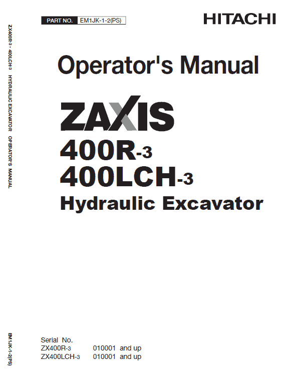 Hitachi Zx400r-3, Zx400lch-3 Excavator Service Manual