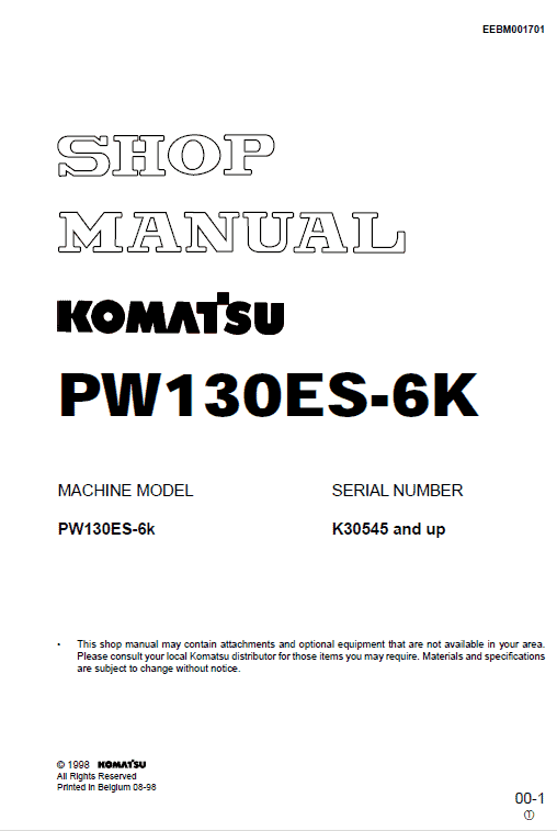 Komatsu Pw130es-6k Excavator Service Manual