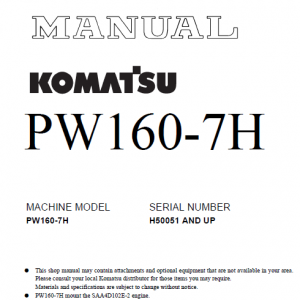 Komatsu Pw160-7 Excavator Service Manual