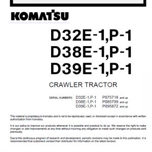 Komatsu D32e-1, D38e-1, D39e-1 Dozer Service Manual