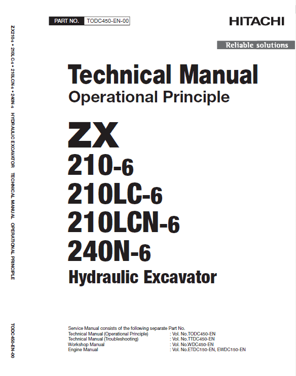 Hitachi Zx210-6, Zx210lc-6, Zx240n-6 Excavator Service Manual