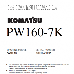 Komatsu Pw160-7 Excavator Service Manual