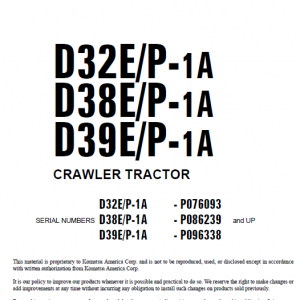 Komatsu D32e-1, D38e-1, D39e-1 Dozer Service Manual