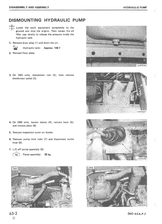 Komatsu D65a-7, D65e-7, D65p-7 Dozer Service Manual