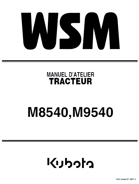 Kubota M8540, M9540 Tractor Workshop Service Manual