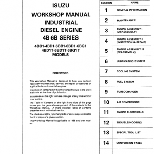 Isuzu 6bb1, 6bd1, 6bg1, 6bd1t, 6bg1t Engine Workshop Manual