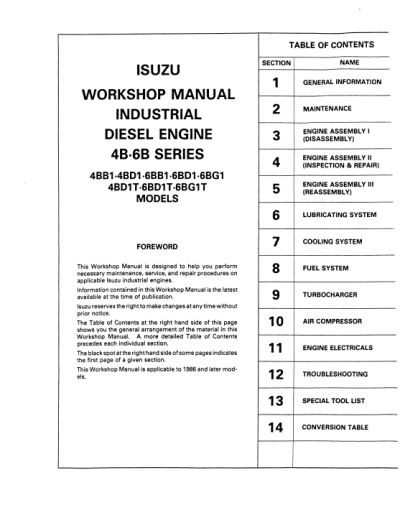 Isuzu 6BB1, 6BD1, 6BG1, 6BD1T, 6BG1T Engine Workshop Manual