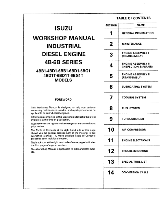 Isuzu 6bb1, 6bd1, 6bg1, 6bd1t, 6bg1t Engine Workshop Manual