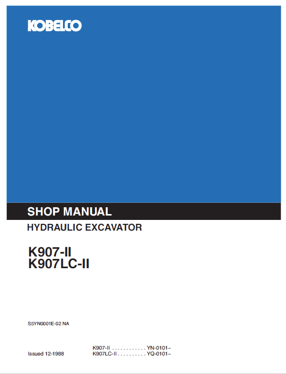 Kobelco K907-ii And K907lc-ii Excavator Service Manual