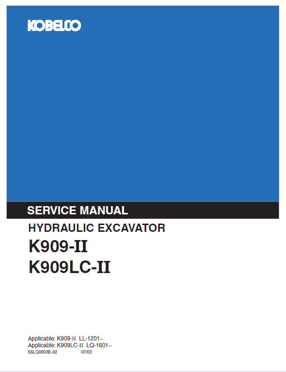 Kobelco K909-ii And K909lc-ii Excavator Service Manual