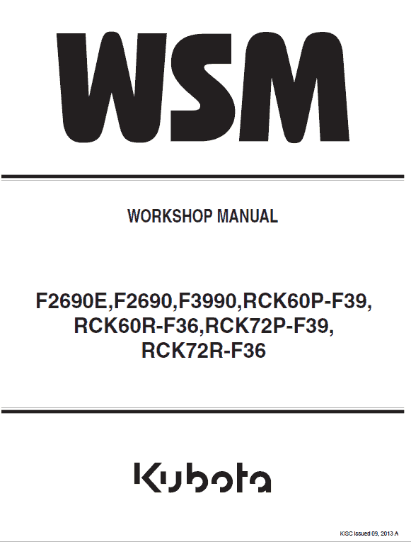 Kubota F2690, F2690e, F3990 Front Mower Workshop Manual