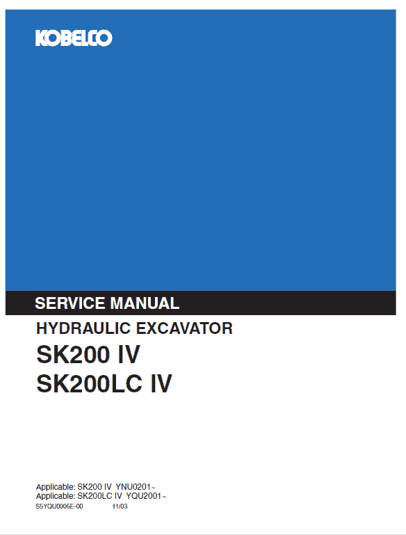 Kobelco Sk200-iv, Sk200lc-iv Excavator Service Manual