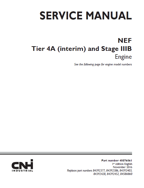 Cnh Tier 4a (interim) And Stage Iiib Engine Service Manual