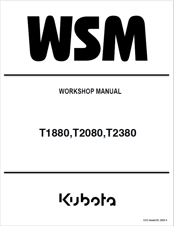 Kubota T1880, T2080, T2380 Tractor Mower Workshop Manual