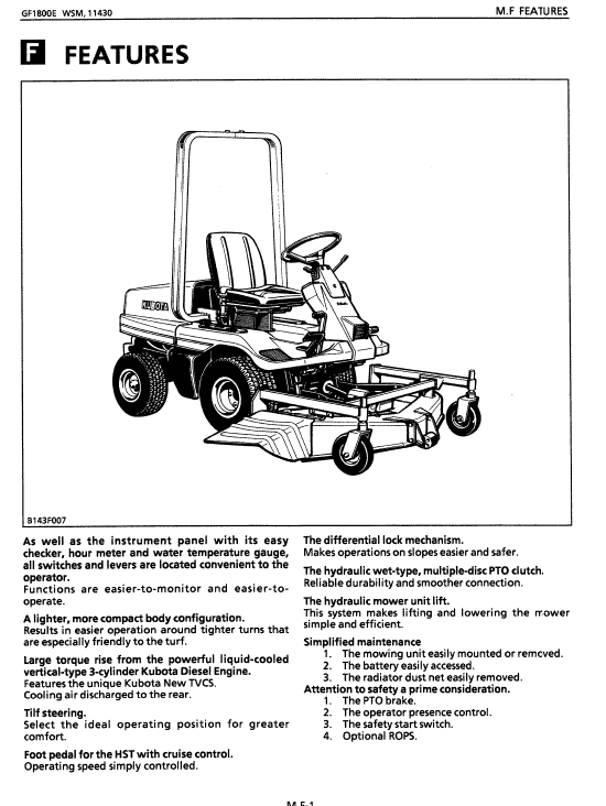 Kubota Gf1800, Gf1800e Lawn Mower Workshop Service Manual