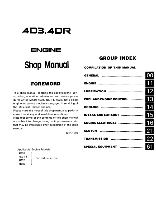 Mitsubishi 4d30, 4d31, 4d32, 4dr5, 6dr5 Engine Service Manual