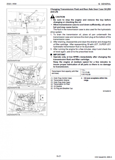 Kubota ZD221 Mower Workshop Service Manual