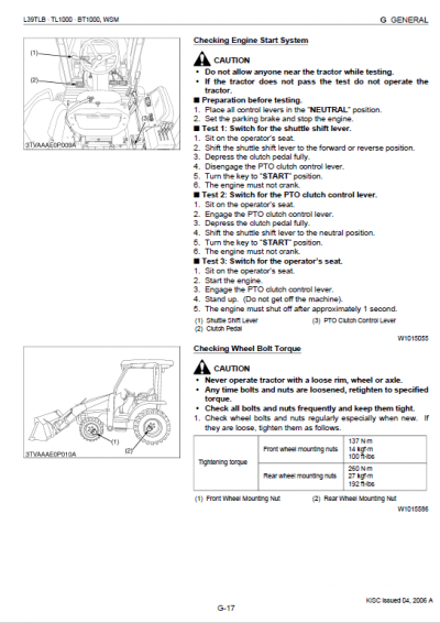 Kubota L39, TL1000, BT1000 Tractor Front Loader Workshop Manual