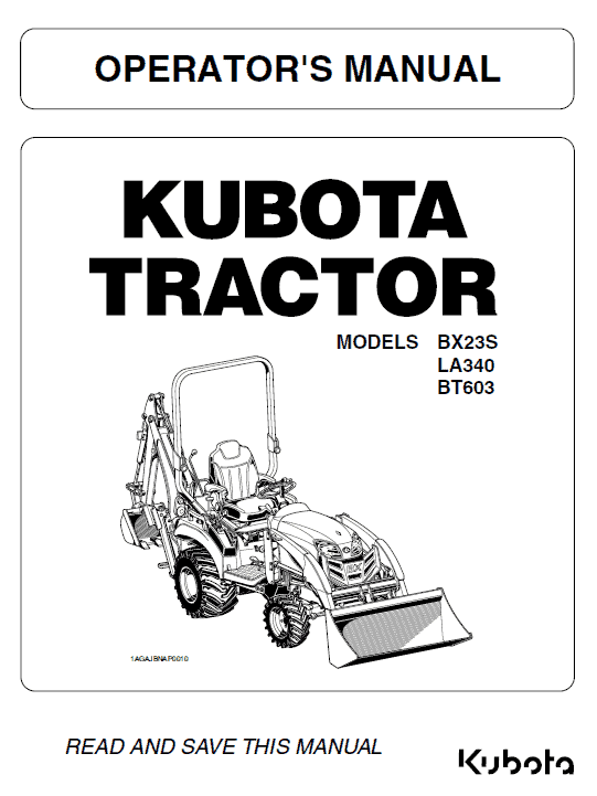 Kubota BX23S Tractor Service Manual CD-LA340 BT603 Front Loader and Backhoe