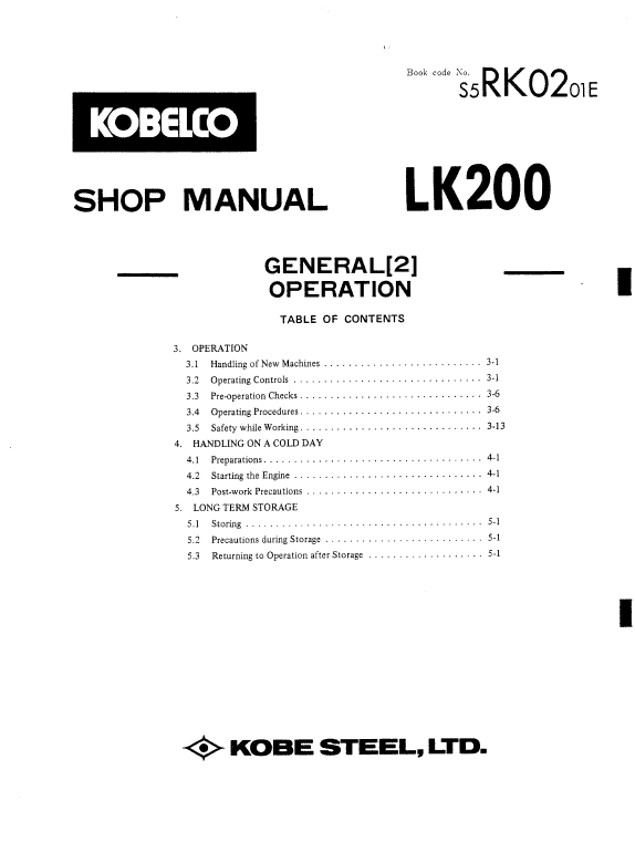 Kobelco Lk200 Wheel Loader Service Manual