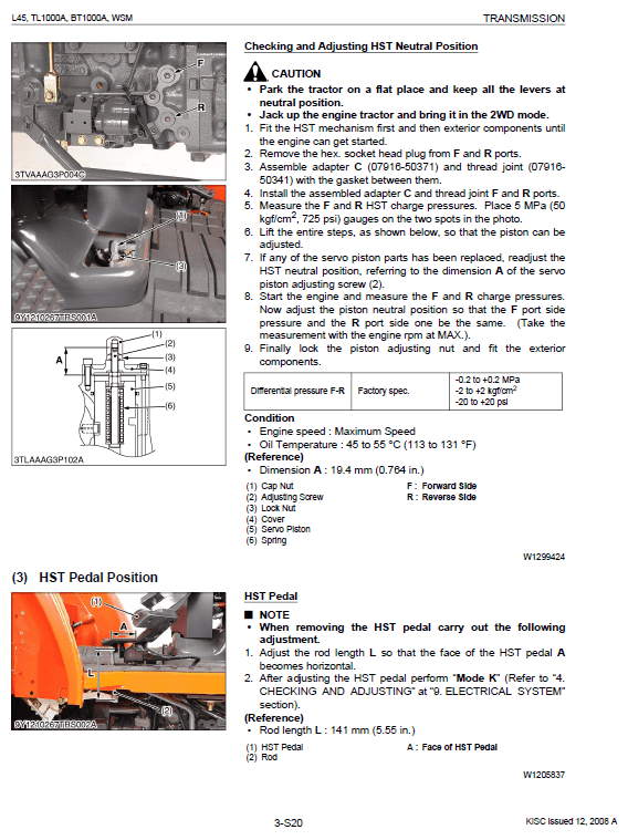 Kubota L45, Tl1000a, Bt1000a Tractor Front Loader Workshop Manual