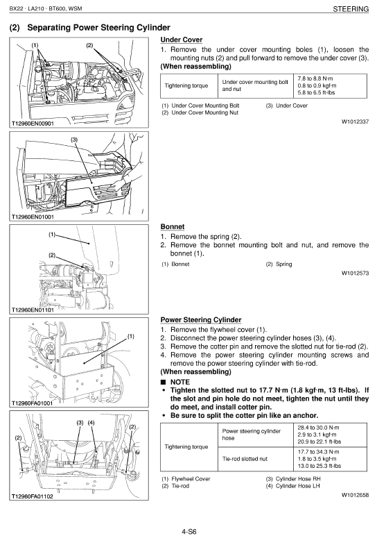 Kubota Bx22, La210, Bt600 Tractor Loader Workshop Service Manual