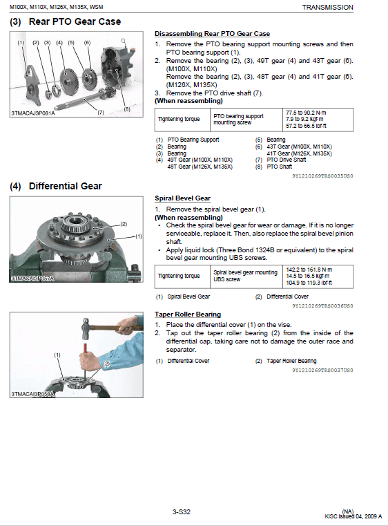 Kubota M100x, M110x, M126x, M135x Tractor Workshop Manual