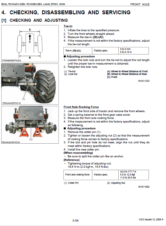 Kubota Bx24, La240, Bt601 Tractor Loader Workshop Manual