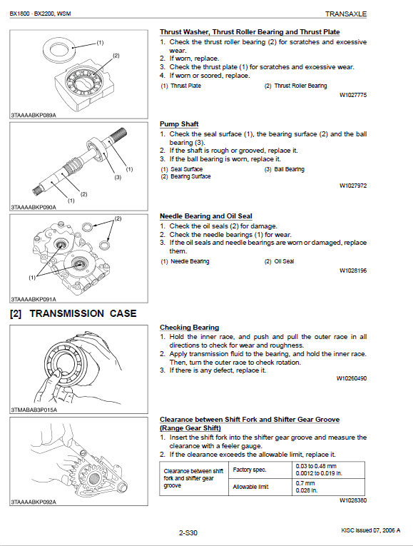 Kubota Bx1800, Bx2200 Tractor Workshop Service Manual