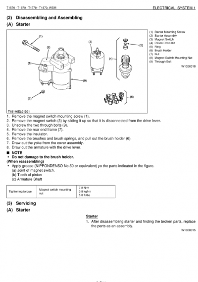 Kubota T1570, T1670, T1770, T1870 Tractor Mower Workshop Service Manual