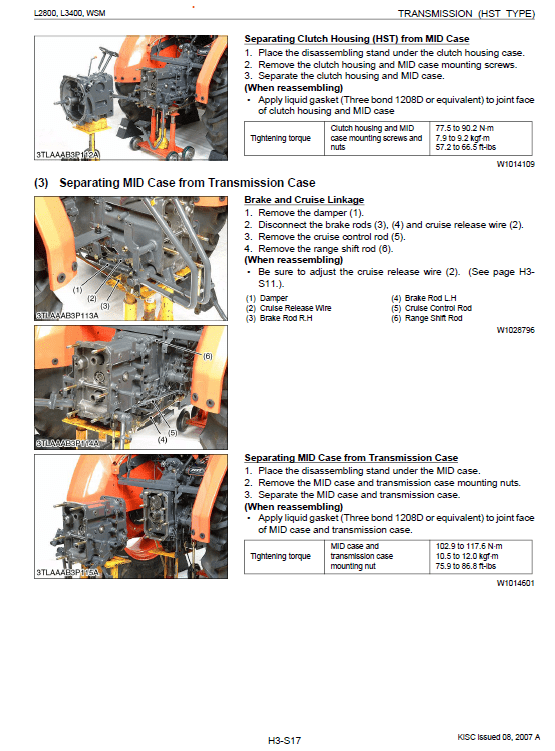 Kubota L2800, L3400 Tractor Workshop Service Manual