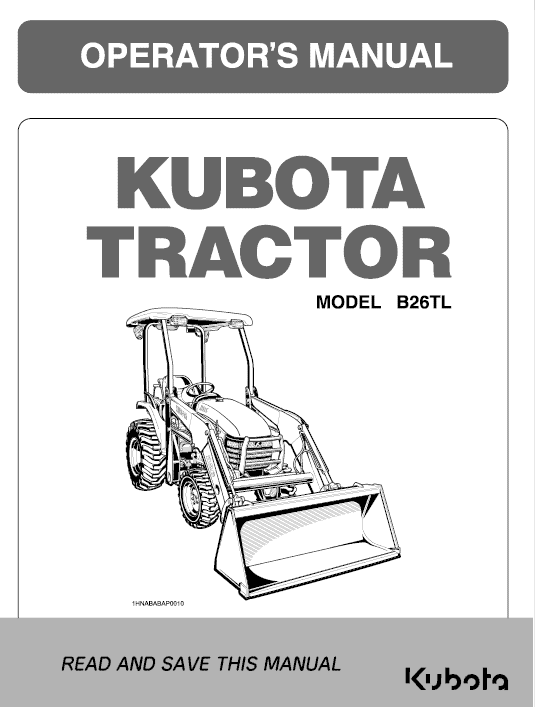 Kubota B26, Tl500, Bt820 Tractor Loader Workshop Manual